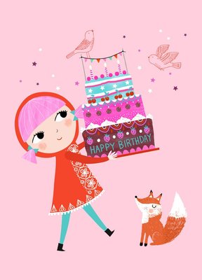 Postkaart Happy Birthday girl - Petit Monkey