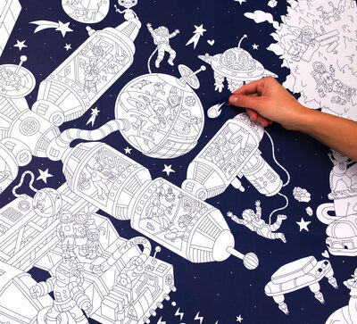 Gigantische kleurposter ruimtestation + stickers - OMY