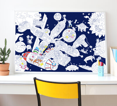 Gigantische kleurposter ruimtestation + stickers - OMY