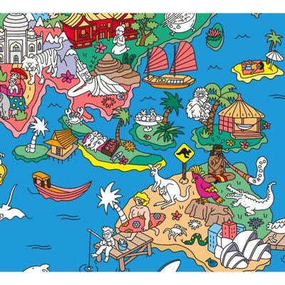 Gigantische kleurposter Atlas + stickers - OMY