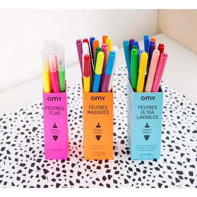 Doos met 9 stiften in felle en neonkleuren - OMY