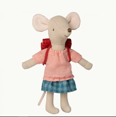 Driewieler muis grote zus met tas rood - Maileg