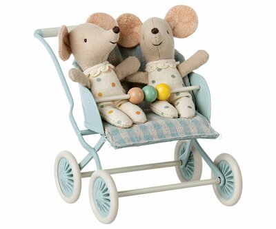 Kinderwagen baby muis mint - Maileg